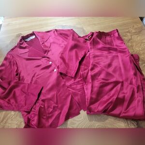 Victoria's Secret 100% Silk Vintage Pajama Set in Wine